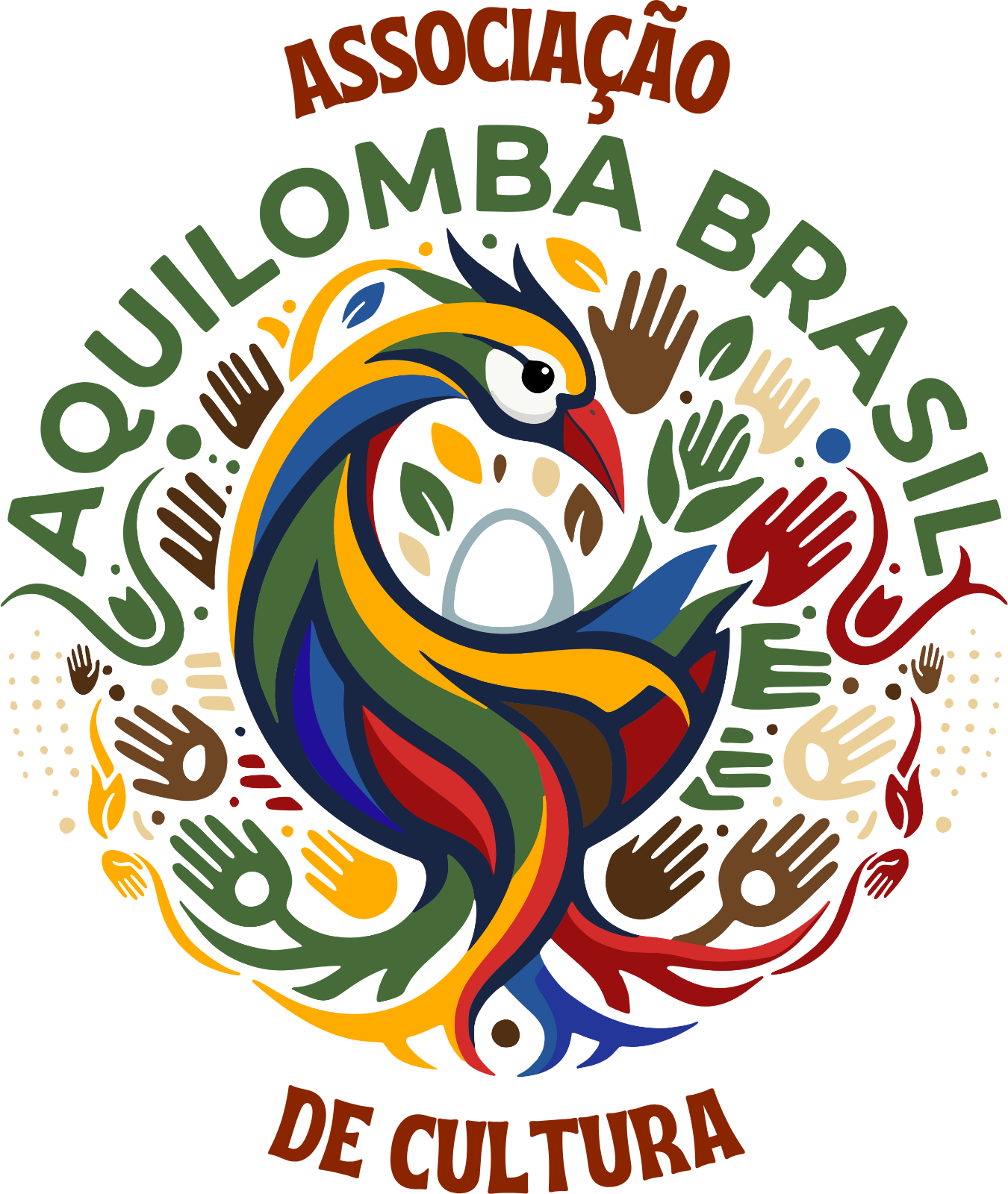 Selo oficial da Associação Aquilomba Brasil de Cultura, com o pássaro Sankofa ao centro